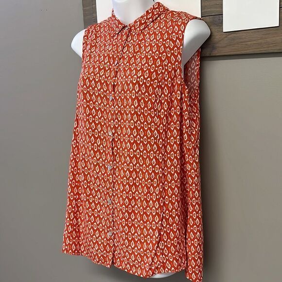 J. Jill Sleeveless Orange Red Abstract Design Rayon Button Down A-line Top-Small - Picture 2 of 16